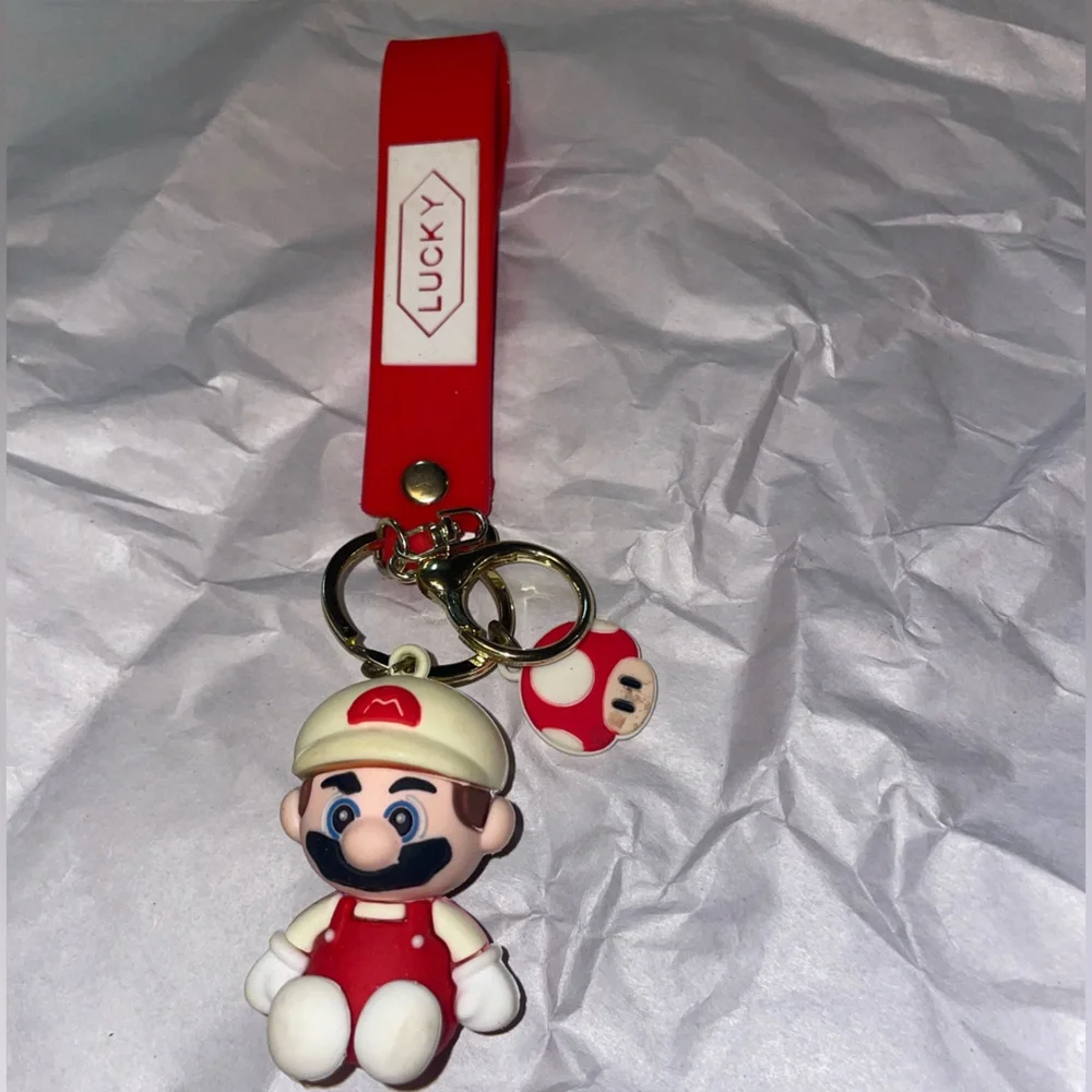 Mario Character Keychain Lucky Red and White Fire ball super Mario Bros